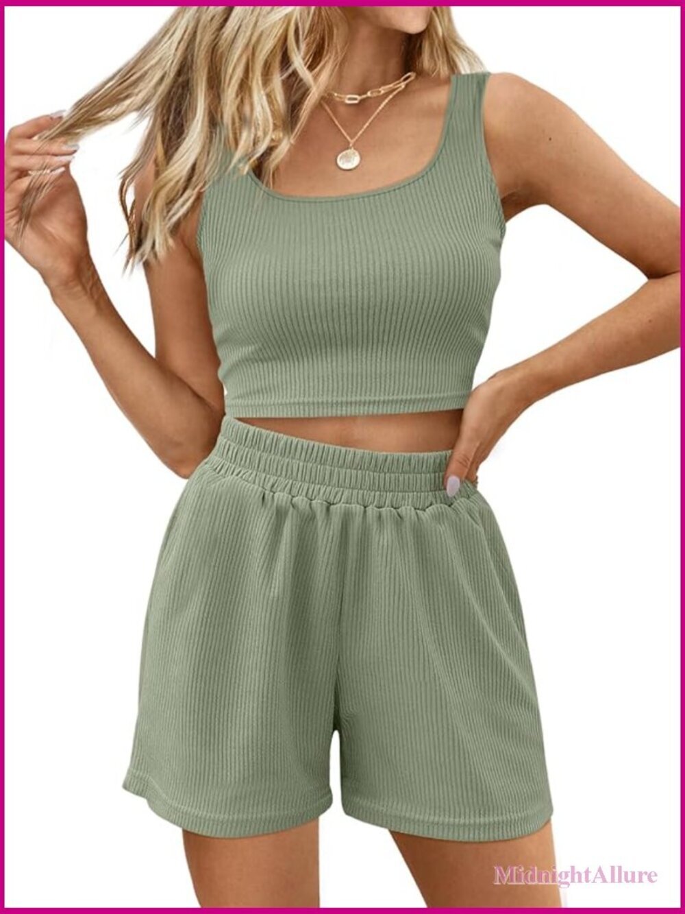 Womens Two Piece Summer Outfits Sleeveless Crop Top High Waisted Shorts Lounge